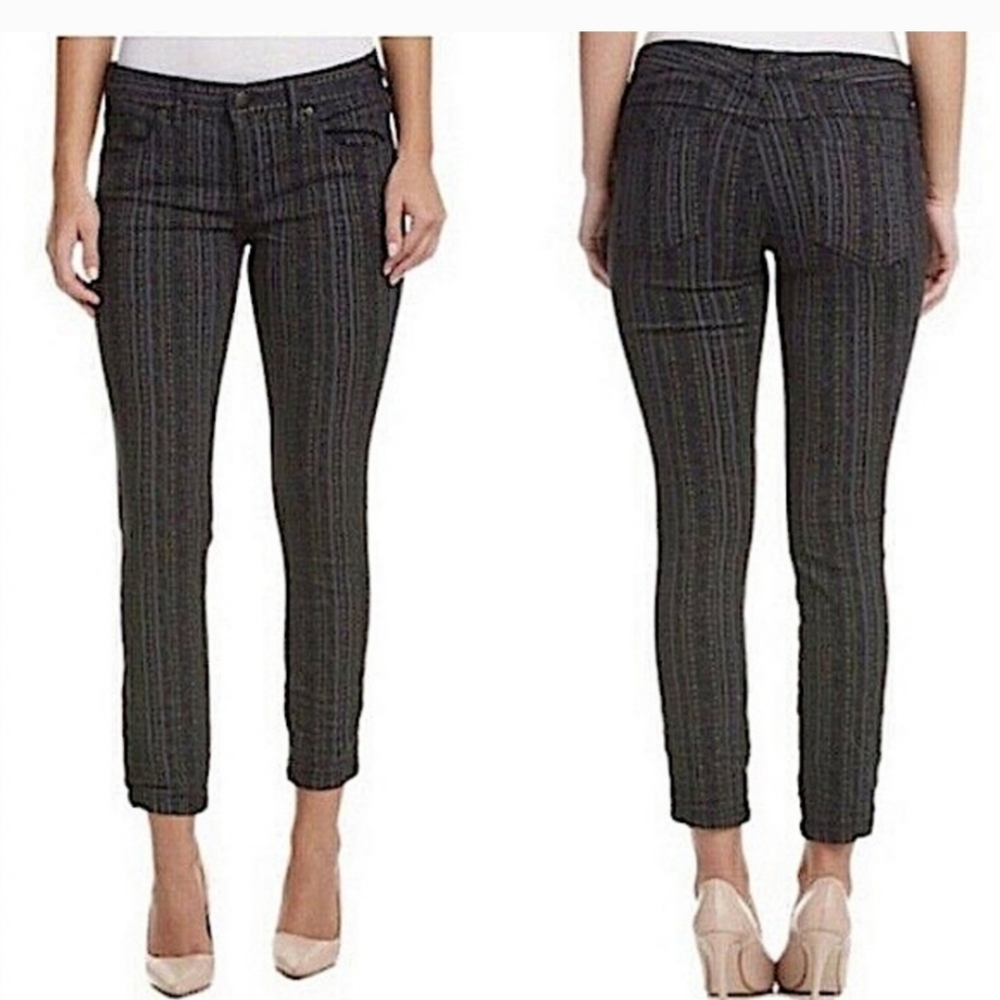Free People Black Diamond Gray Striped‎ Women's Skinny Jeans Sz 24 Low-rise Boho